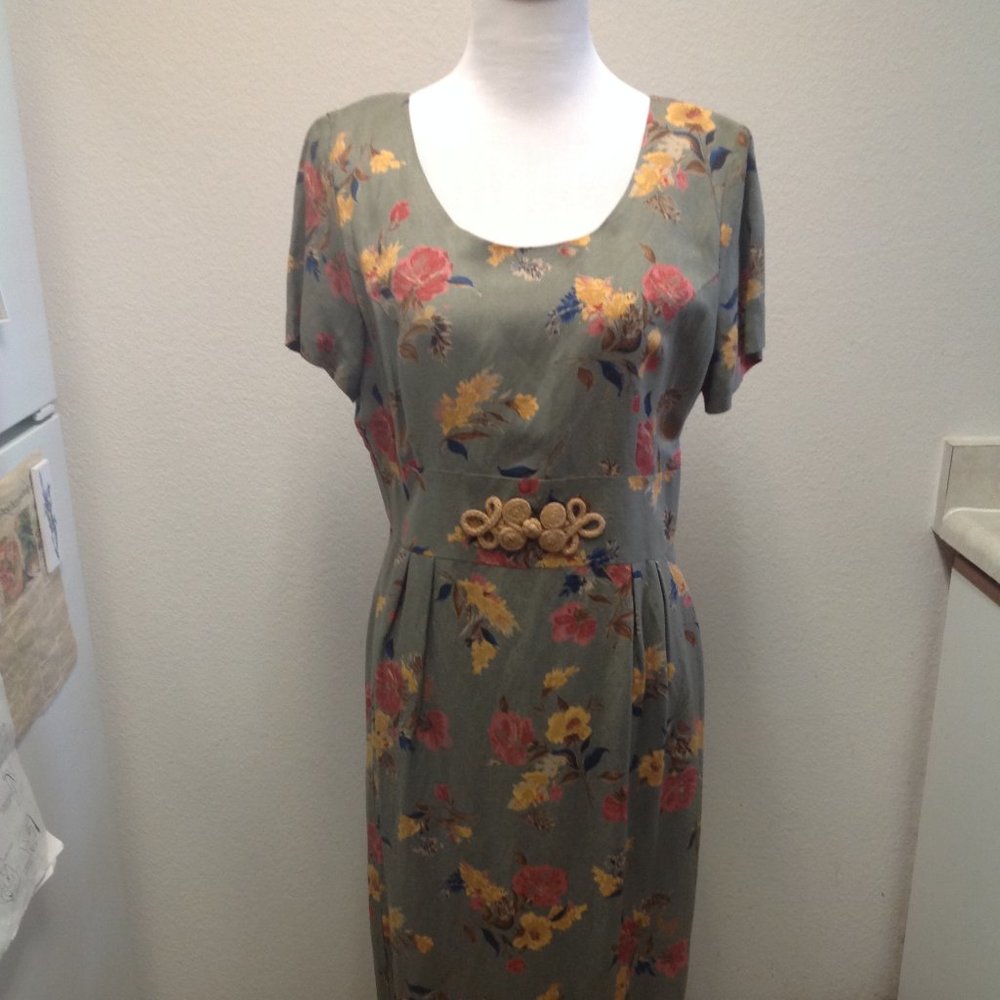 Vintage Michael Blair New York Floral Linen Tailored Floral Dress Size 12